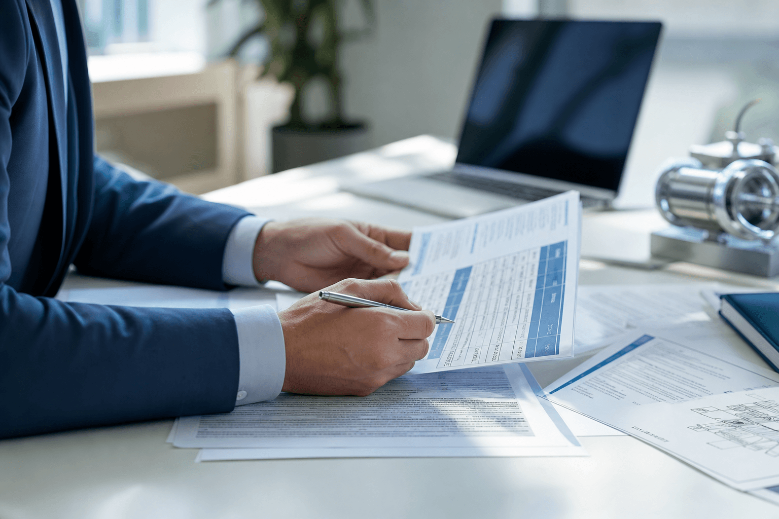 Consultant reviewing medical device regulatory documentation